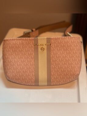 Michael Kors Blush Pink Signature Stripe Crossbody